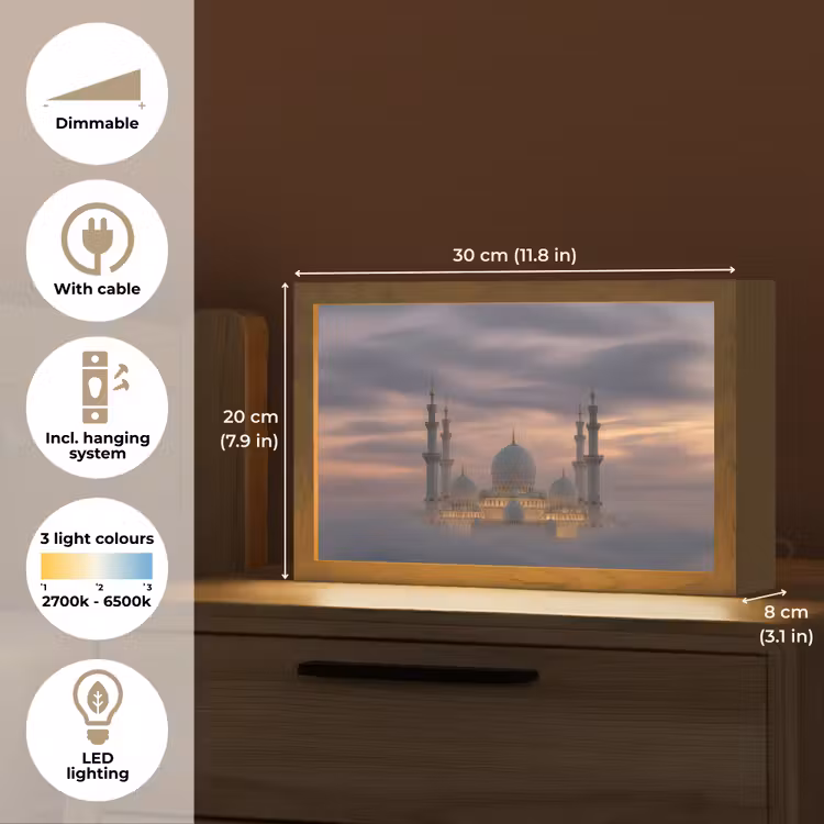 Zonsondergang - Moskee - Wolken - Islamitisch Light Box met kabel (Tafellamp) klein -USP_EN
