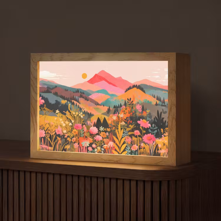 Zonsondergang - Bergvallei - Contrast Light Box met kabel (Tafellamp) klein -z3d_website