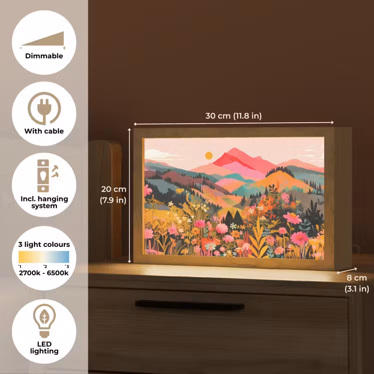 Zonsondergang - Bergvallei - Contrast Light Box met kabel (Tafellamp) klein -USP_EN
