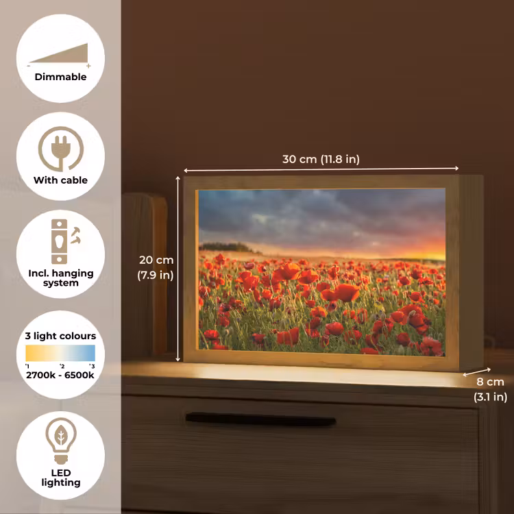 Zonsondergang - Klaprozen - Rood - Bloemen - Veld - Natuur Light Box met kabel (Tafellamp) klein -USP_EN