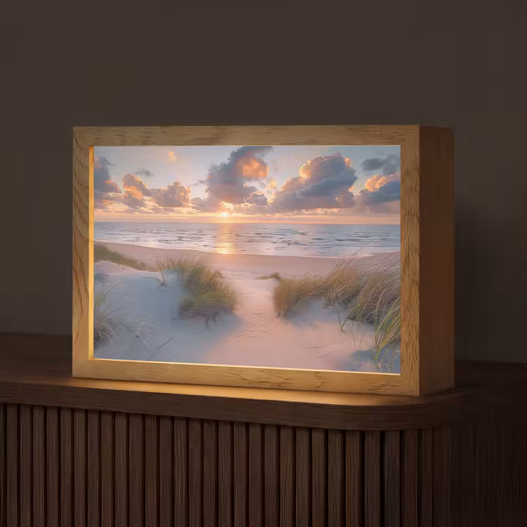 Zonsondergang - Zee - Strand - Duinen - Natuur Light Box met kabel (Tafellamp) klein -z3d_website