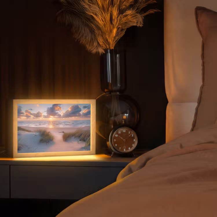 Zonsondergang - Zee - Strand - Duinen - Natuur Light Box met kabel (Tafellamp) klein -sfeer1