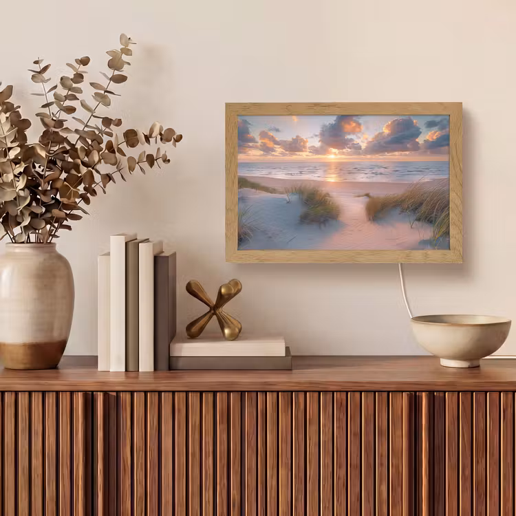 Zonsondergang - Zee - Strand - Duinen - Natuur Light Box met kabel (Tafellamp) klein -sfeer2