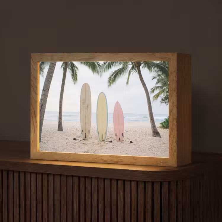 Surfboard - Palmbomen - Kleurrijk Light Box met kabel (Tafellamp) klein -z3d_website