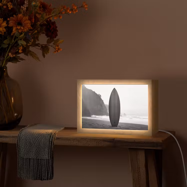 Surfplank - Zand - Zee Light Box met kabel (Tafellamp) klein -sfeer4