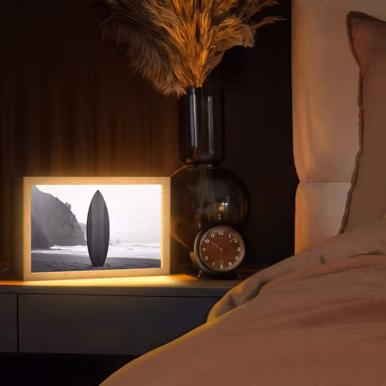Surfplank - Zand - Zee Light Box met kabel (Tafellamp) klein -sfeer1