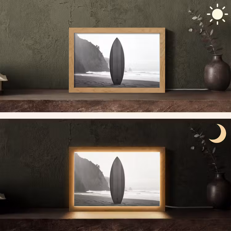 Surfplank - Zand - Zee Light Box met kabel (Tafellamp) klein -sfeer3