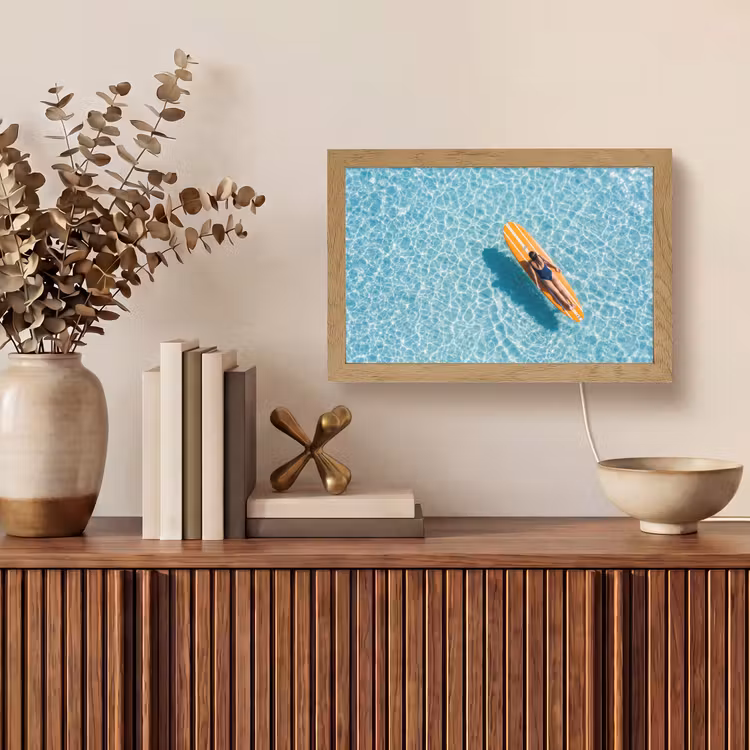 Surfboard - Water - Badpak - Oranje Light Box met kabel (Tafellamp) klein -sfeer2