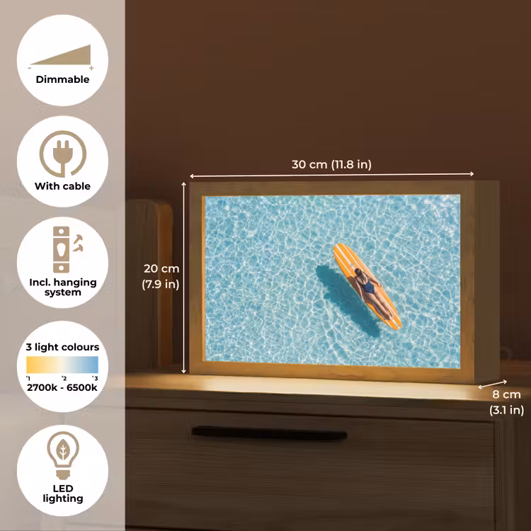 Surfboard - Water - Badpak - Oranje Light Box met kabel (Tafellamp) klein -USP_EN