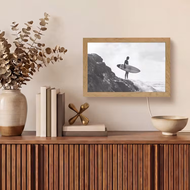 Surfer - Rots - Oceaan - Golven Light Box met kabel (Tafellamp) klein -sfeer2