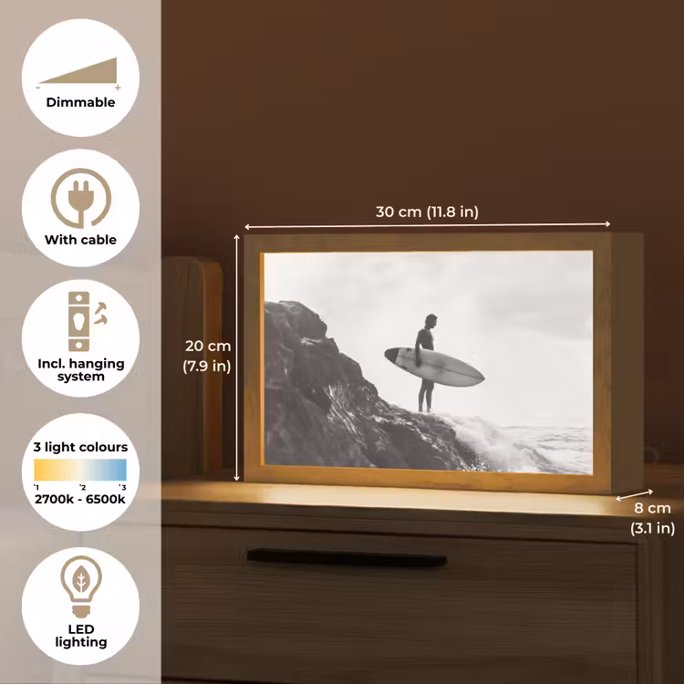 Surfer - Rots - Oceaan - Golven Light Box met kabel (Tafellamp) klein -USP_EN