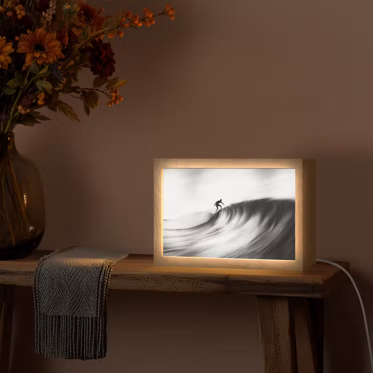 Surfer - Golf - Vervaagd - Zwart Light Box met kabel (Tafellamp) klein -sfeer4