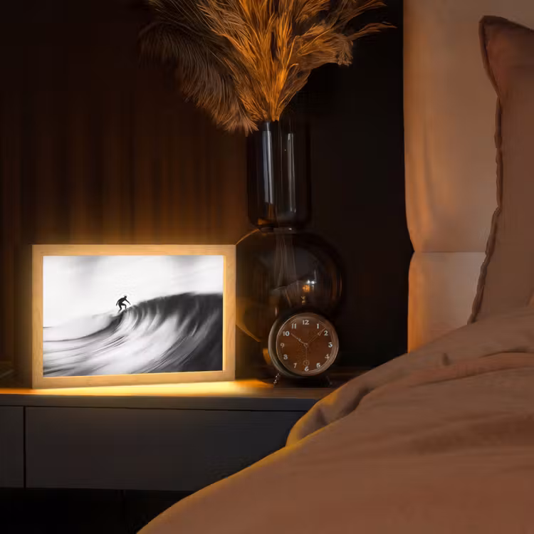 Surfer - Golf - Vervaagd - Zwart Light Box met kabel (Tafellamp) klein -sfeer1