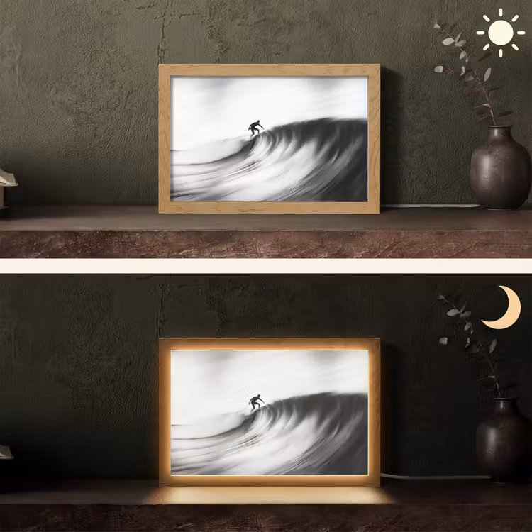Surfer - Golf - Vervaagd - Zwart Light Box met kabel (Tafellamp) klein -sfeer3