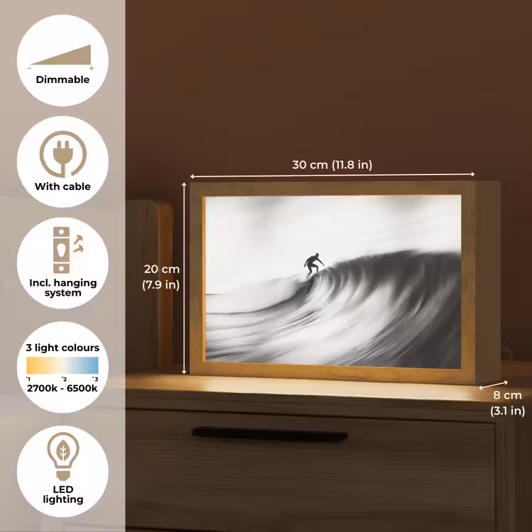 Surfer - Golf - Vervaagd - Zwart Light Box met kabel (Tafellamp) klein -USP_EN