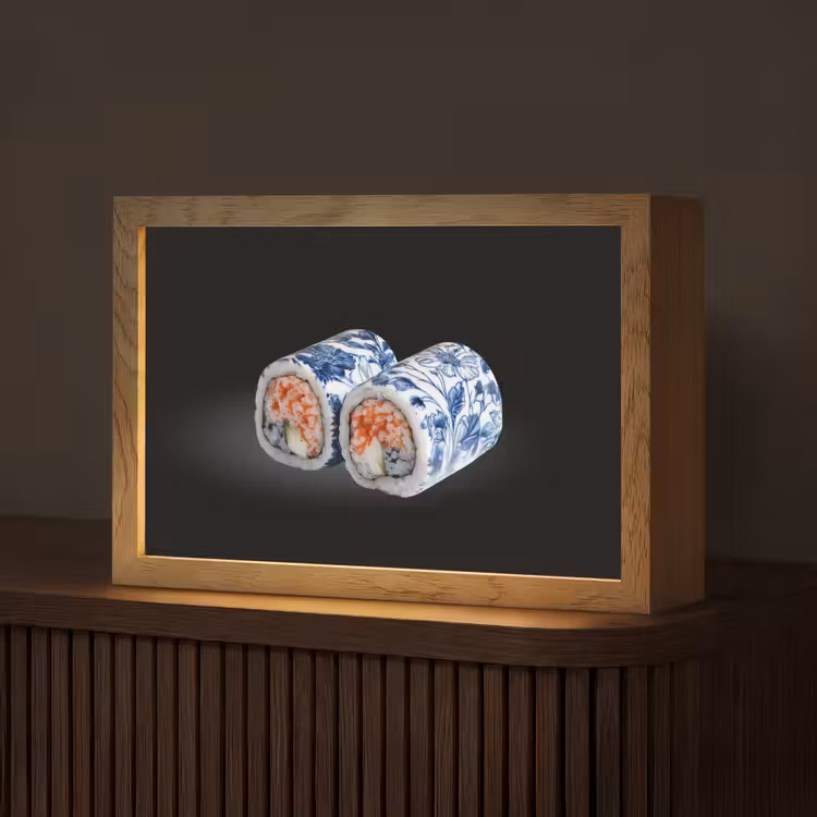 Sushi - Delfts blauw - Rijst - Vis - Elegant Light Box met kabel (Tafellamp) klein -z3d_website