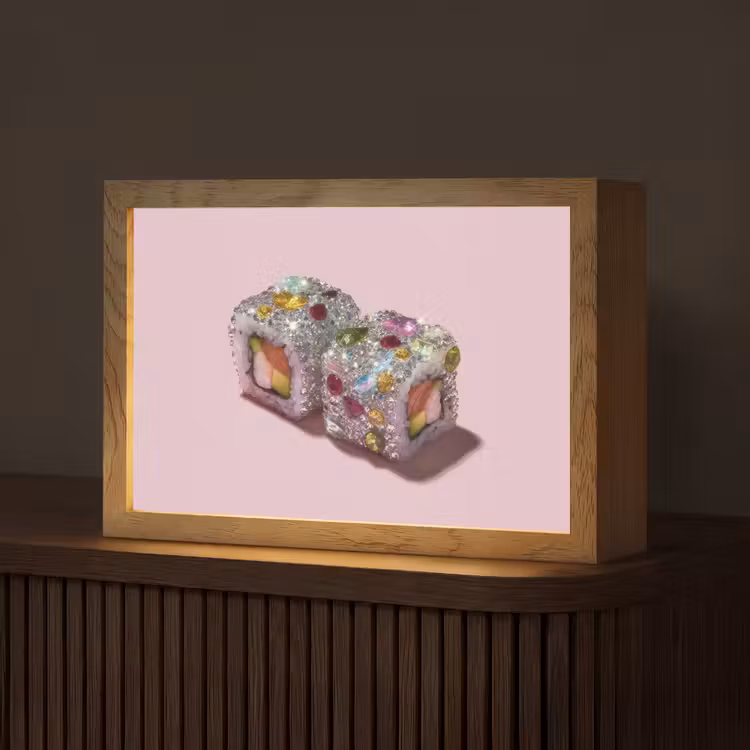 Sushi - Rolletjes - Steentjes - Kleurrijk Light Box met kabel (Tafellamp) klein -z3d_website