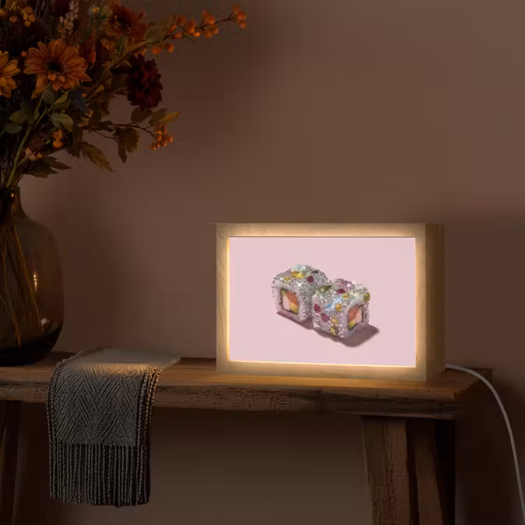 Sushi - Rolletjes - Steentjes - Kleurrijk Light Box met kabel (Tafellamp) klein -sfeer4