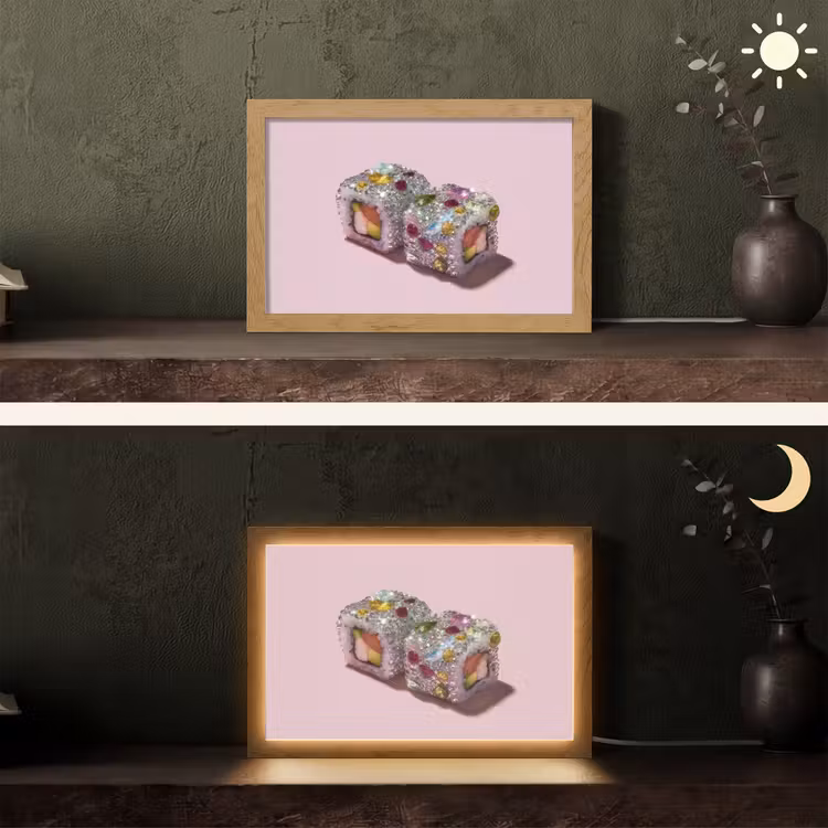 Sushi - Rolletjes - Steentjes - Kleurrijk Light Box met kabel (Tafellamp) klein -sfeer3
