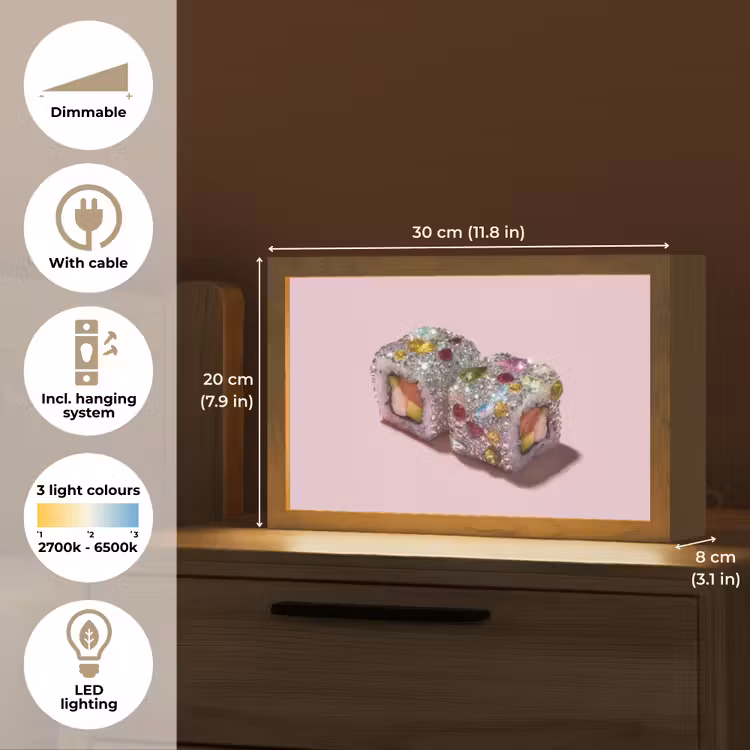 Sushi - Rolletjes - Steentjes - Kleurrijk Light Box met kabel (Tafellamp) klein -USP_EN
