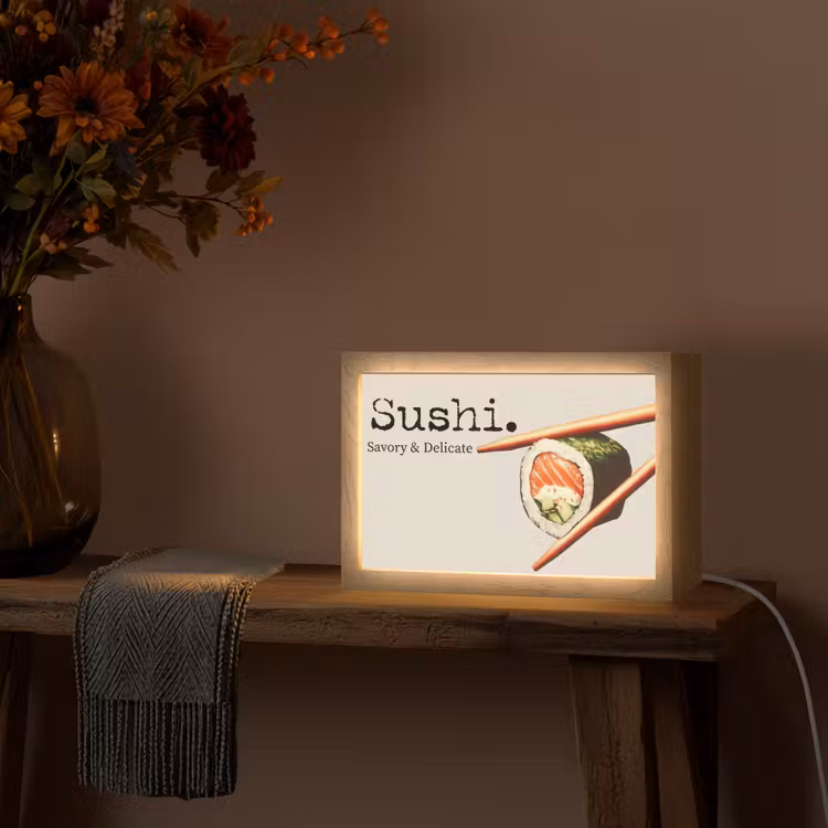 Sushi - Zalm - Rijst - Japans Light Box met kabel (Tafellamp) klein -sfeer4
