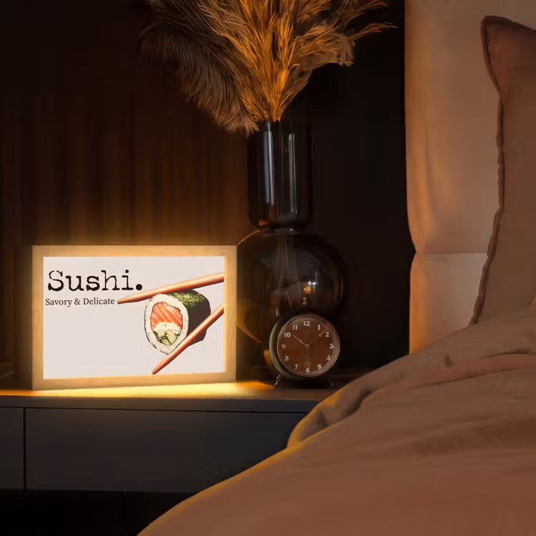 Sushi - Zalm - Rijst - Japans Light Box met kabel (Tafellamp) klein -sfeer1