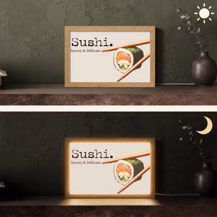 Sushi - Zalm - Rijst - Japans Light Box met kabel (Tafellamp) klein -sfeer3