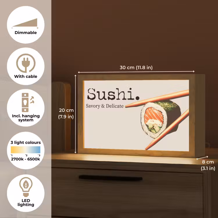 Sushi - Zalm - Rijst - Japans Light Box met kabel (Tafellamp) klein -USP_EN
