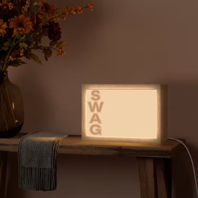 Swag - Bruin - Beige Light Box met kabel (Tafellamp) klein -sfeer4