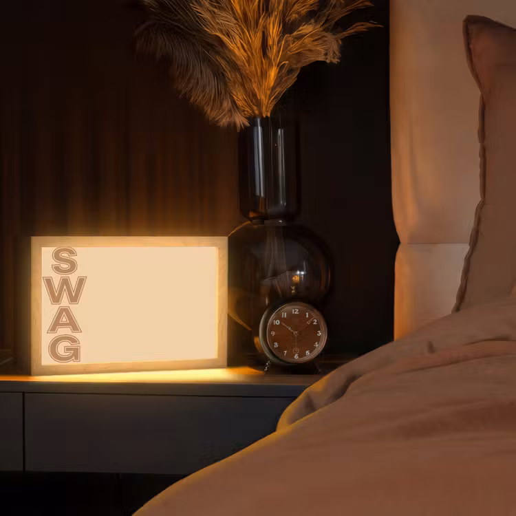Swag - Bruin - Beige Light Box met kabel (Tafellamp) klein -sfeer1