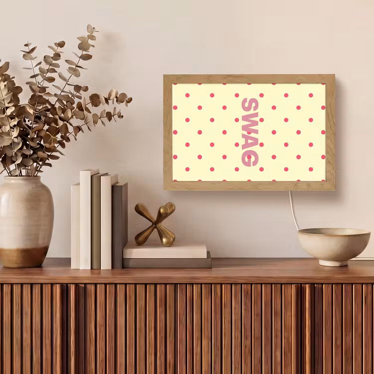 Swag - Roze - Stippen - Geel Light Box met kabel (Tafellamp) klein -sfeer2