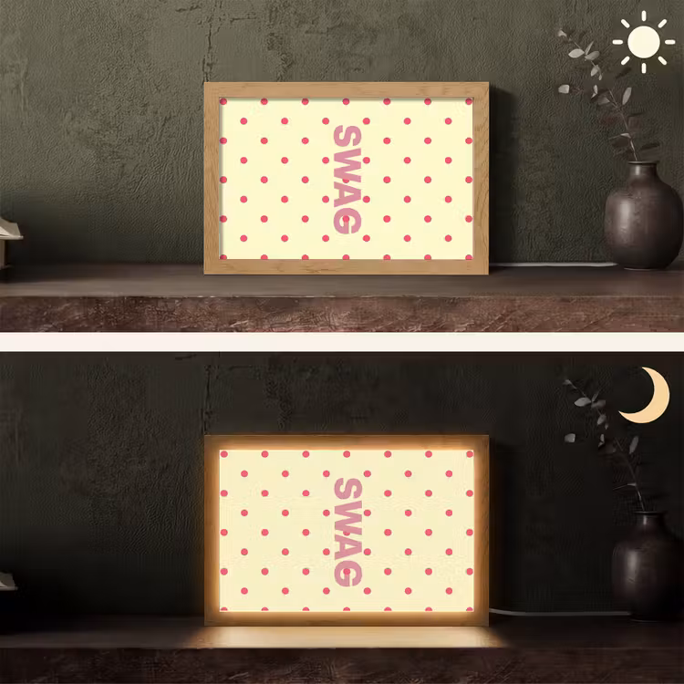 Swag - Roze - Stippen - Geel Light Box met kabel (Tafellamp) klein -sfeer3