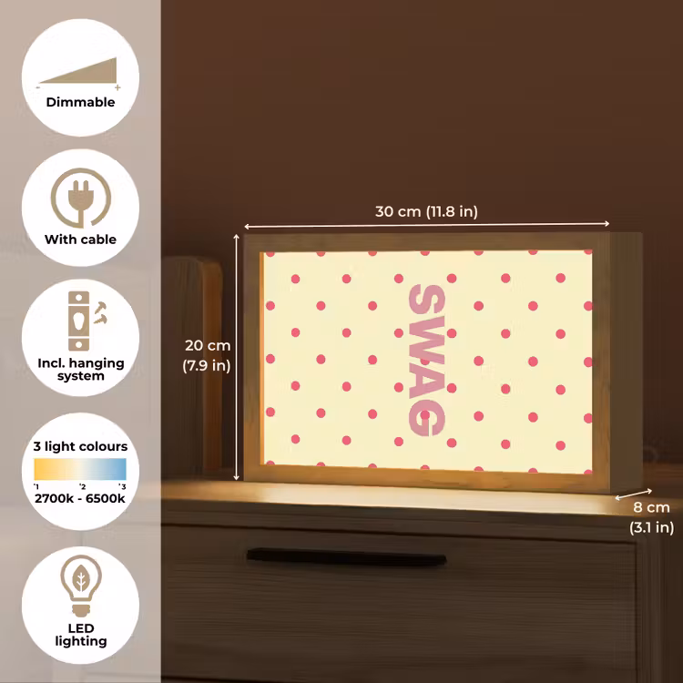 Swag - Roze - Stippen - Geel Light Box met kabel (Tafellamp) klein -USP_EN