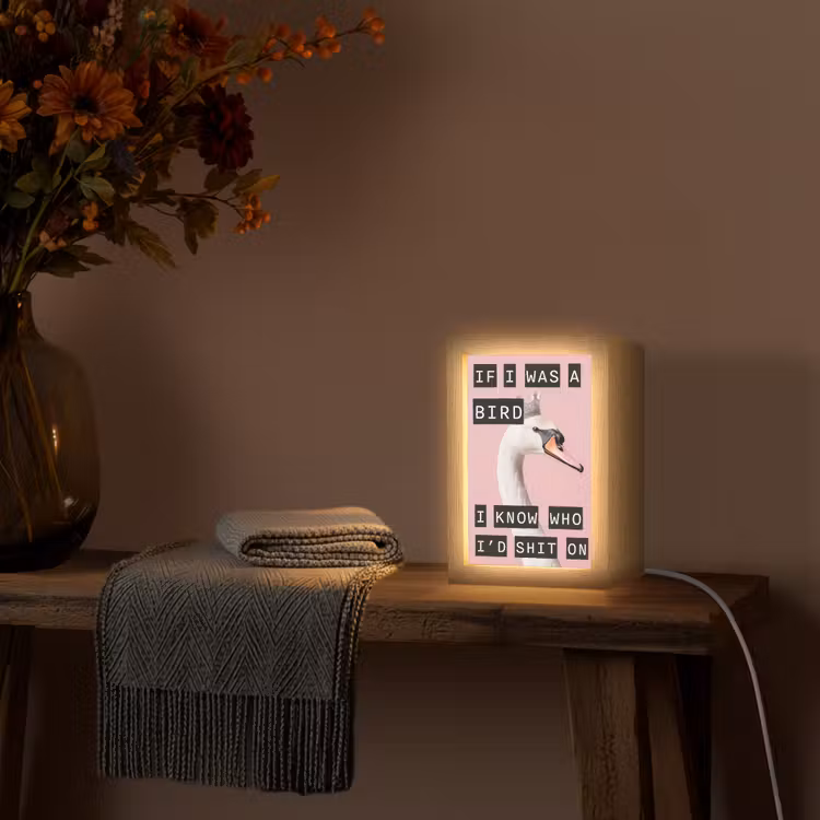 Zwaan - Vogel - Decoratie - Roze Light Box met kabel (Tafellamp) klein -sfeer4