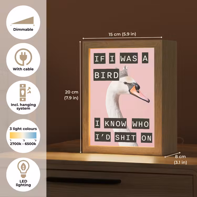 Zwaan - Vogel - Decoratie - Roze Light Box met kabel (Tafellamp) klein -USP_EN