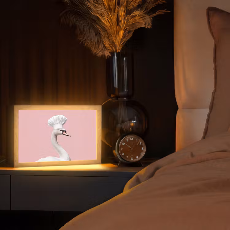 Zwaan - Koksmuts - Mooi - Klassiek Light Box met kabel (Tafellamp) klein -sfeer1