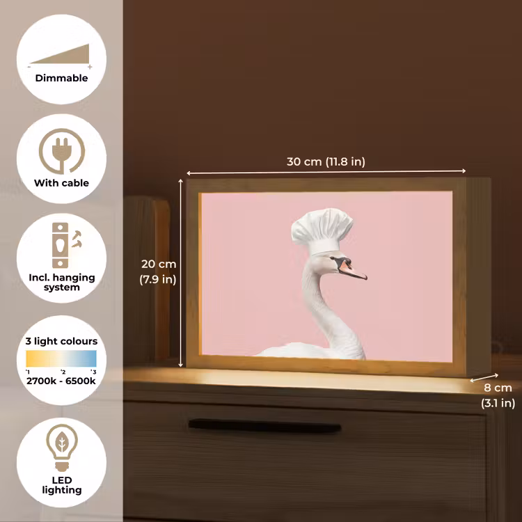 Zwaan - Koksmuts - Mooi - Klassiek Light Box met kabel (Tafellamp) klein -USP_EN