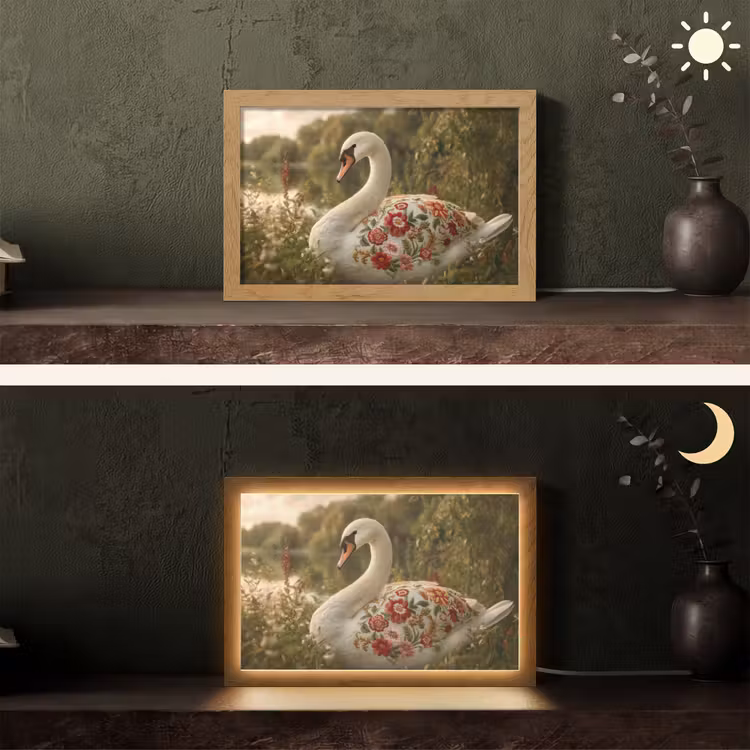 Zwaan - Bloemen - Natuur Light Box met kabel (Tafellamp) klein -sfeer3