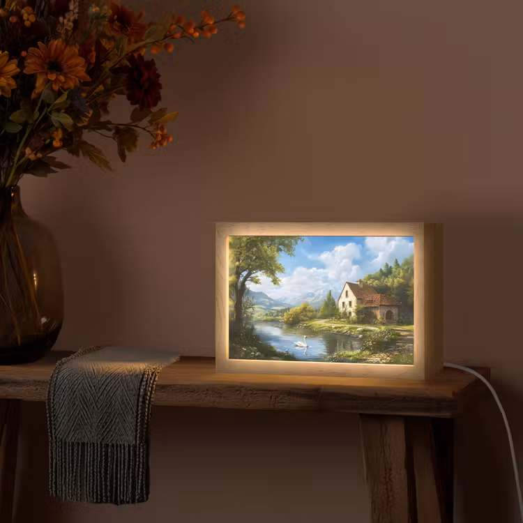 Zwaan - Bomen - Rust Light Box met kabel (Tafellamp) klein -sfeer4