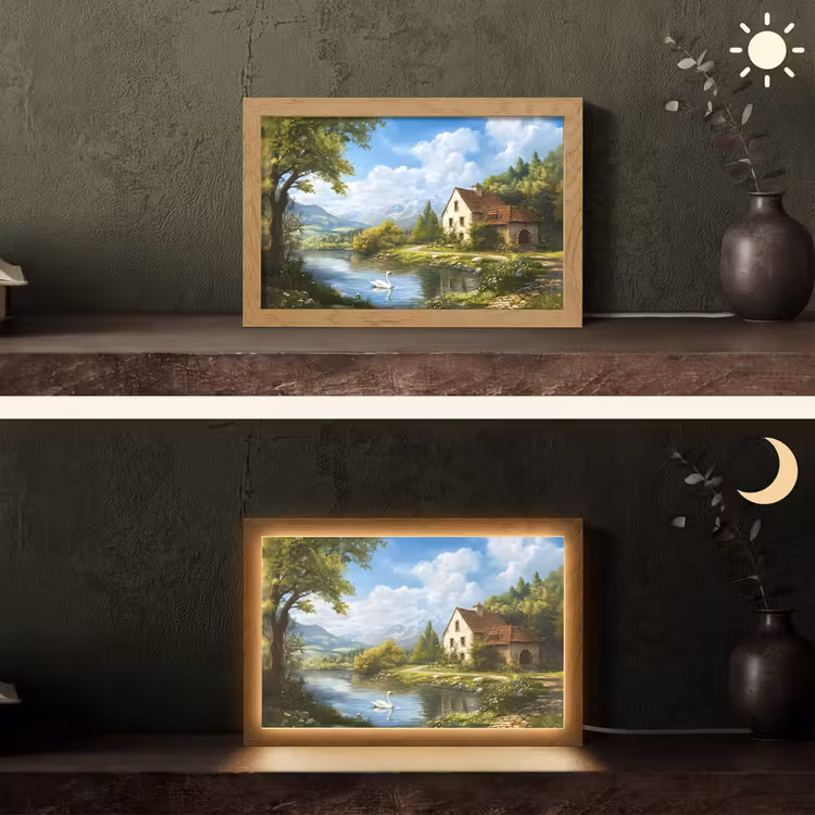 Zwaan - Bomen - Rust Light Box met kabel (Tafellamp) klein -sfeer3