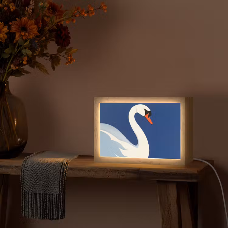 Zwaan - Wit - Snavel - Illustratie Light Box met kabel (Tafellamp) klein -sfeer4