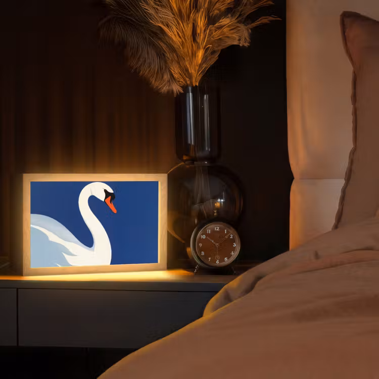 Zwaan - Wit - Snavel - Illustratie Light Box met kabel (Tafellamp) klein -sfeer1