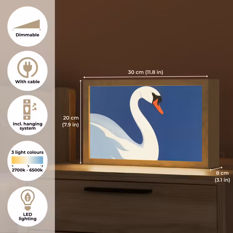 Zwaan - Wit - Snavel - Illustratie Light Box met kabel (Tafellamp) klein -USP_EN