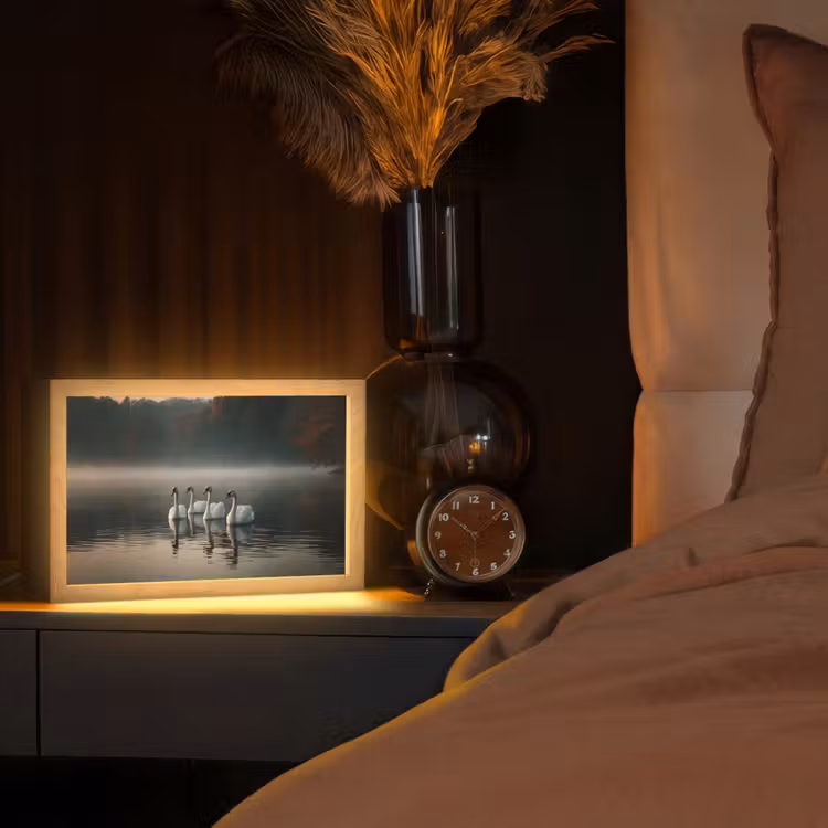 Zwanen - Wit - Water - Mist Light Box met kabel (Tafellamp) klein -sfeer1