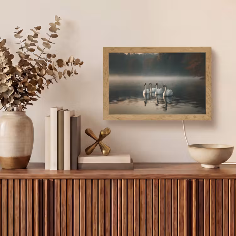 Zwanen - Wit - Water - Mist Light Box met kabel (Tafellamp) klein -sfeer2