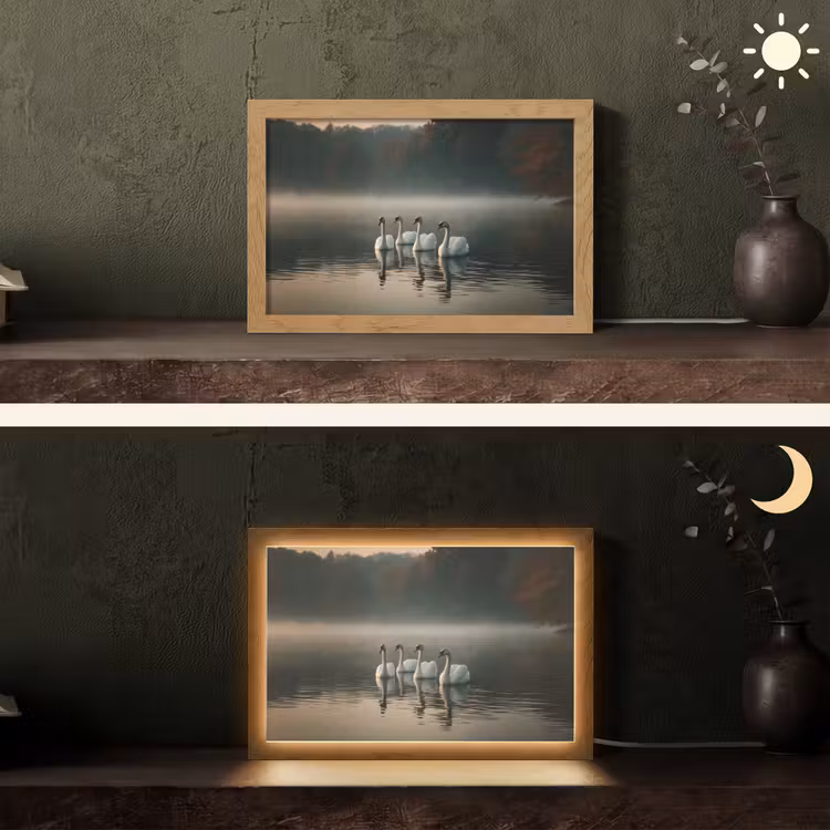 Zwanen - Wit - Water - Mist Light Box met kabel (Tafellamp) klein -sfeer3