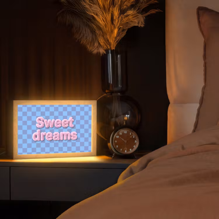Sweet dreams - Vierkanten - Roze - Blauw Light Box met kabel (Tafellamp) klein -sfeer1