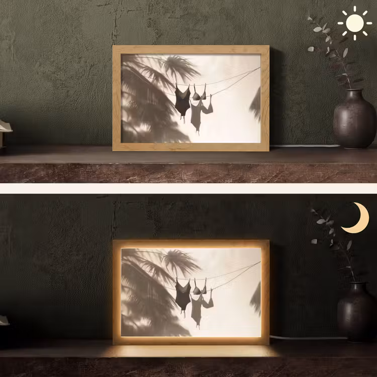 Badkleding - Palmbomen - Schaduw - Tropisch Light Box met kabel (Tafellamp) klein -sfeer3