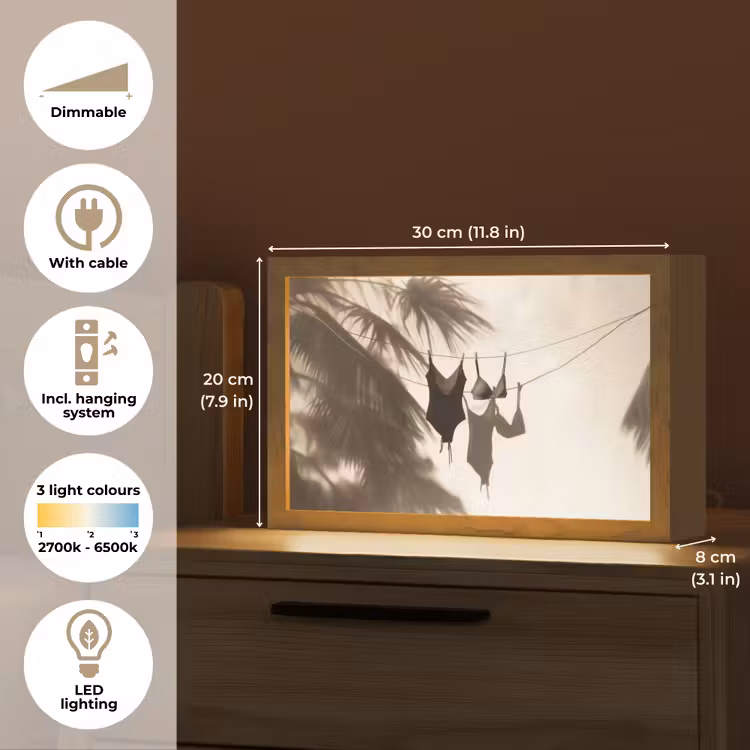 Badkleding - Palmbomen - Schaduw - Tropisch Light Box met kabel (Tafellamp) klein -USP_EN