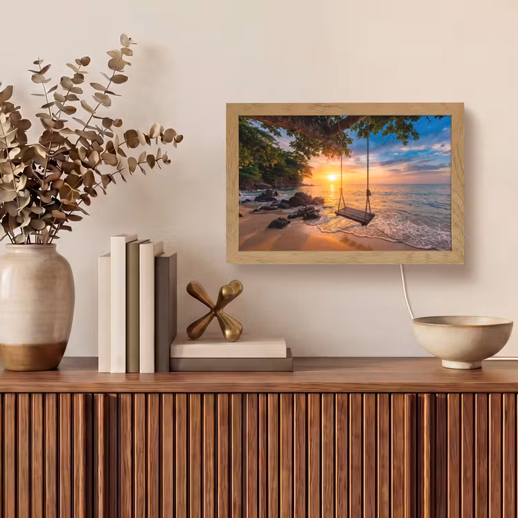 Schommel - Strand - Zonsondergang - Natuur - Oranje Light Box met kabel (Tafellamp) klein -sfeer2
